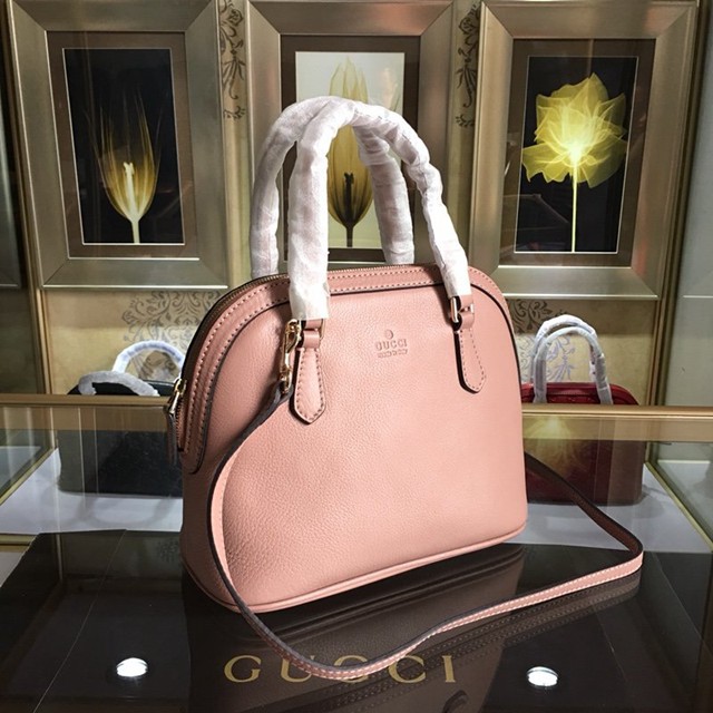 Gucci女包 341504 古馳女士手拎斜挎包 Gucci粉色牛皮貝殼包  gqy1041